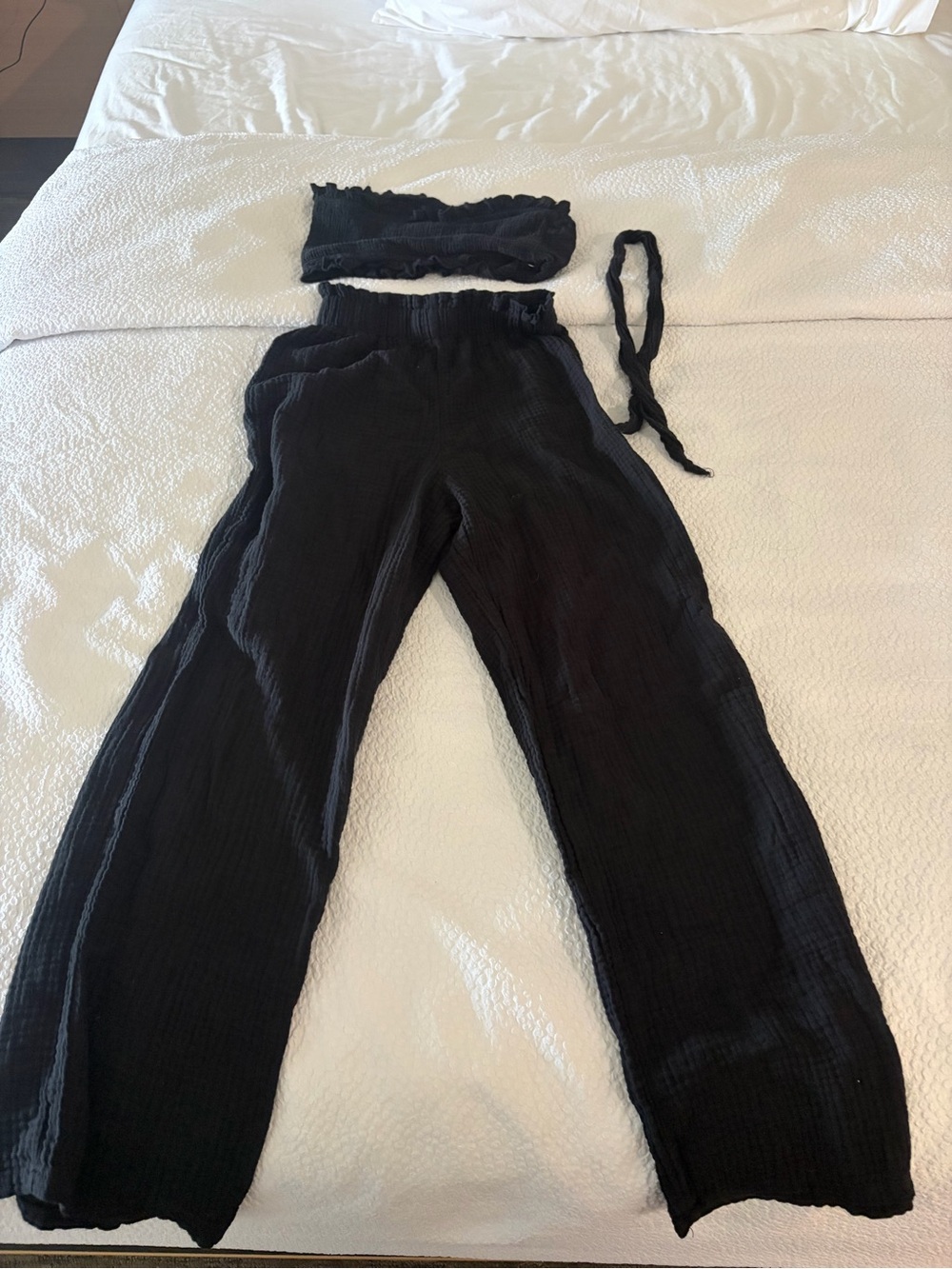 SHEIN Black Two-Piece Crop Top and Wide Leg Pants Set